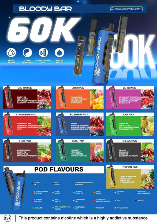 buy Bloody Bar 60k Prefilled 4 In 1 Replacement Pods Box of 5 at Wolfvapes.co.uk