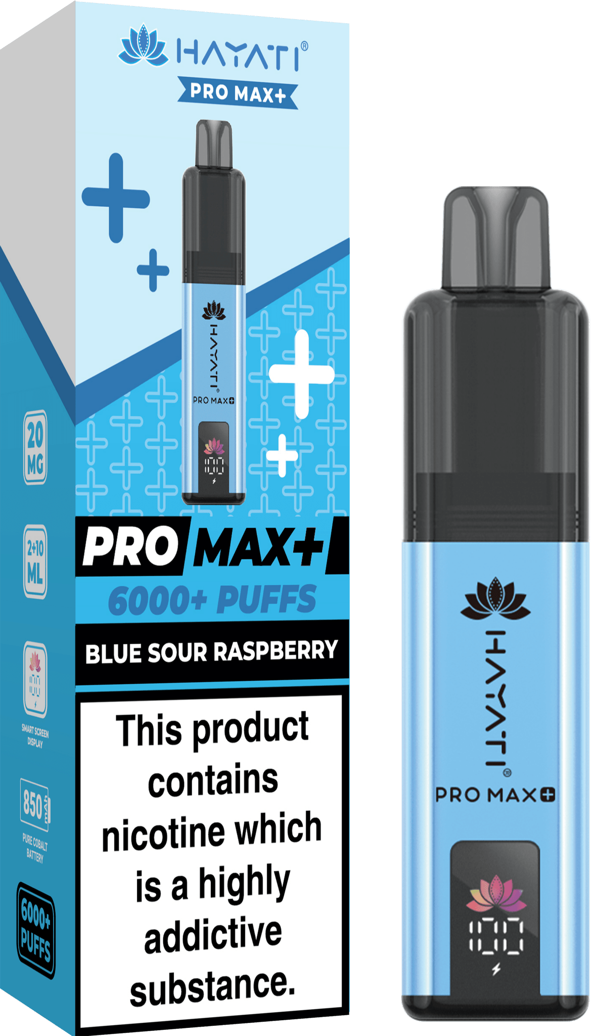 Hayati Crystal Pro Max+ 6000 Vape Kit Box of 10 - Wolfvapes.co.uk - Blue Sour Raspberry Hayati Crystal Pro Max+ 6000 Vape Kit Box of 10 - Wolfvapes.co.uk - Blue Sour Raspberry