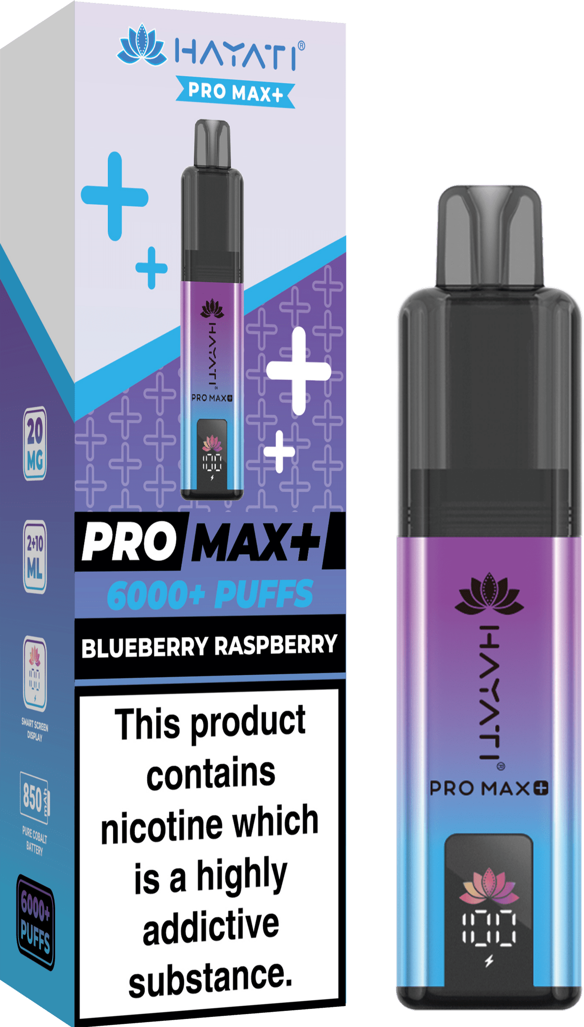 Hayati Crystal Pro Max+ 6000 Vape Kit Box of 10 - Wolfvapes.co.uk - Blueberry Raspberry Hayati Crystal Pro Max+ 6000 Vape Kit Box of 10 - Wolfvapes.co.uk - Blueberry Raspberry