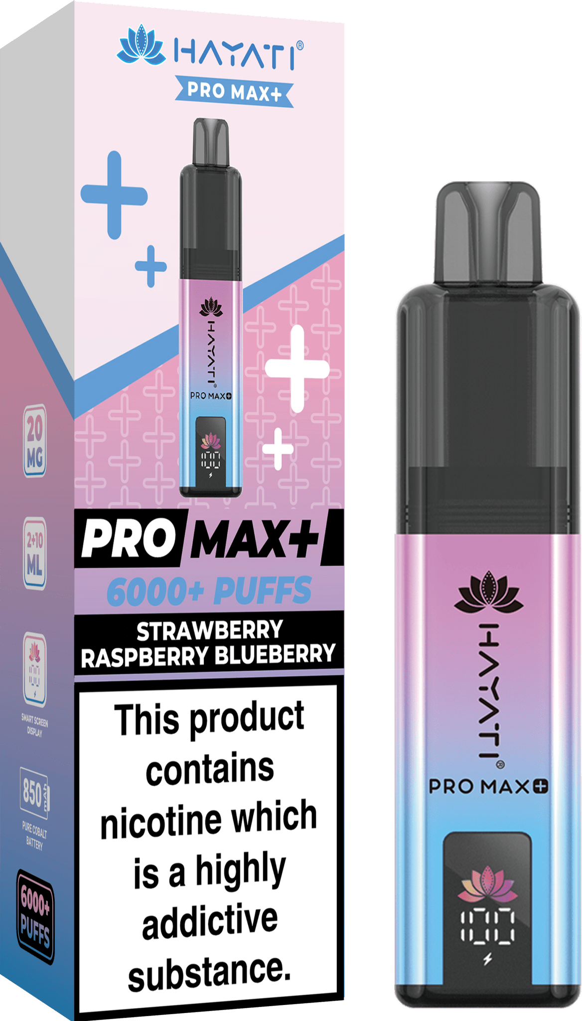 Hayati Crystal Pro Max+ 6000 Vape Kit Box of 10 - Wolfvapes.co.uk - Strawberry Raspberry Blueberry Hayati Crystal Pro Max+ 6000 Vape Kit Box of 10 - Wolfvapes.co.uk - Strawberry Raspberry Blueberry