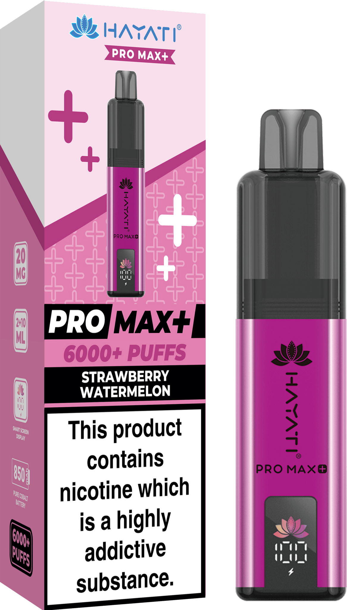 Hayati Crystal Pro Max+ 6000 Vape Kit Box of 10 - Wolfvapes.co.uk - Strawberry Watermelon Hayati Crystal Pro Max+ 6000 Vape Kit Box of 10 - Wolfvapes.co.uk - Strawberry Watermelon