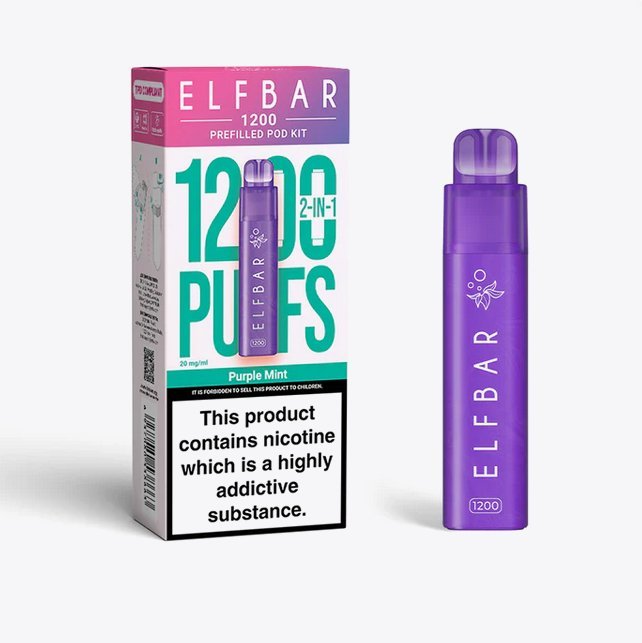 2 in 1 Elfbar 1200 Puffs Prefilled Pod Kit - Wolfvapes.co.uk-Purple Mint