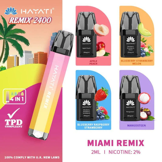 4 in 1 Hayati Remix 2400 Puffs Disposable Vape Pod Kit - Wolfvapes.co.uk-Miami Remix
