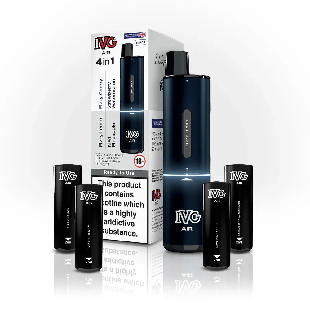 4 in 1 IVG Air 2400 Puffs Prefilled Disposable Pod Kit ( Box of 5 ) - Wolfvapes.co.uk-Black Edition (4 Pods x Multi Flavours)