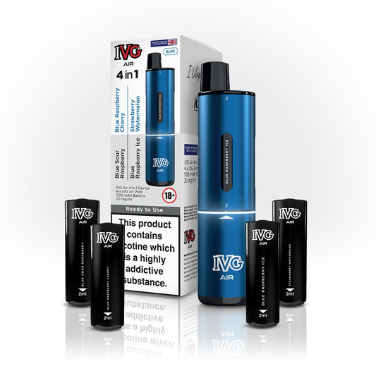 4 in 1 IVG Air 2400 Puffs Prefilled Disposable Pod Kit ( Box of 5 ) - Wolfvapes.co.uk-Blue Edition (4 Pods x Multi Flavours)