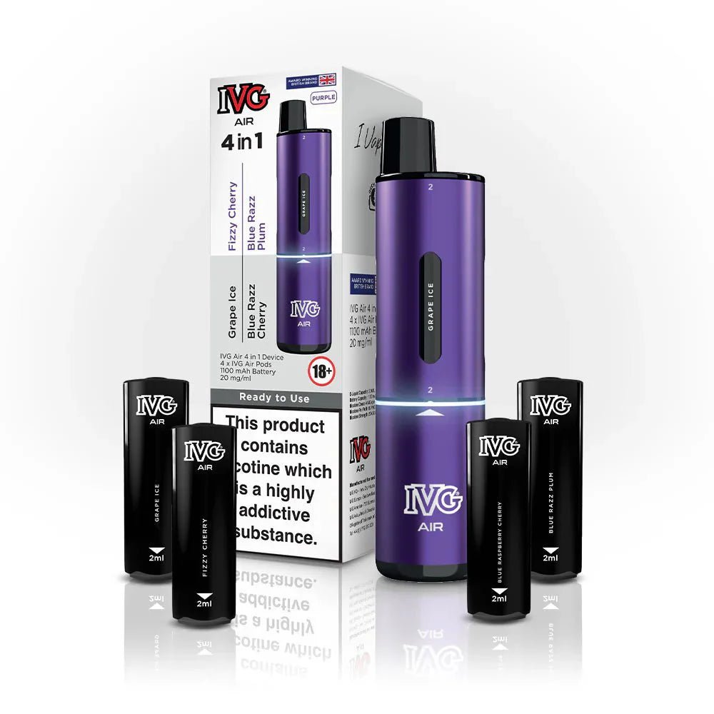 4 in 1 IVG Air 2400 Puffs Prefilled Disposable Pod Kit ( Box of 5 ) - Wolfvapes.co.uk-Purple Edition (4 Pods x Multi Flavours)