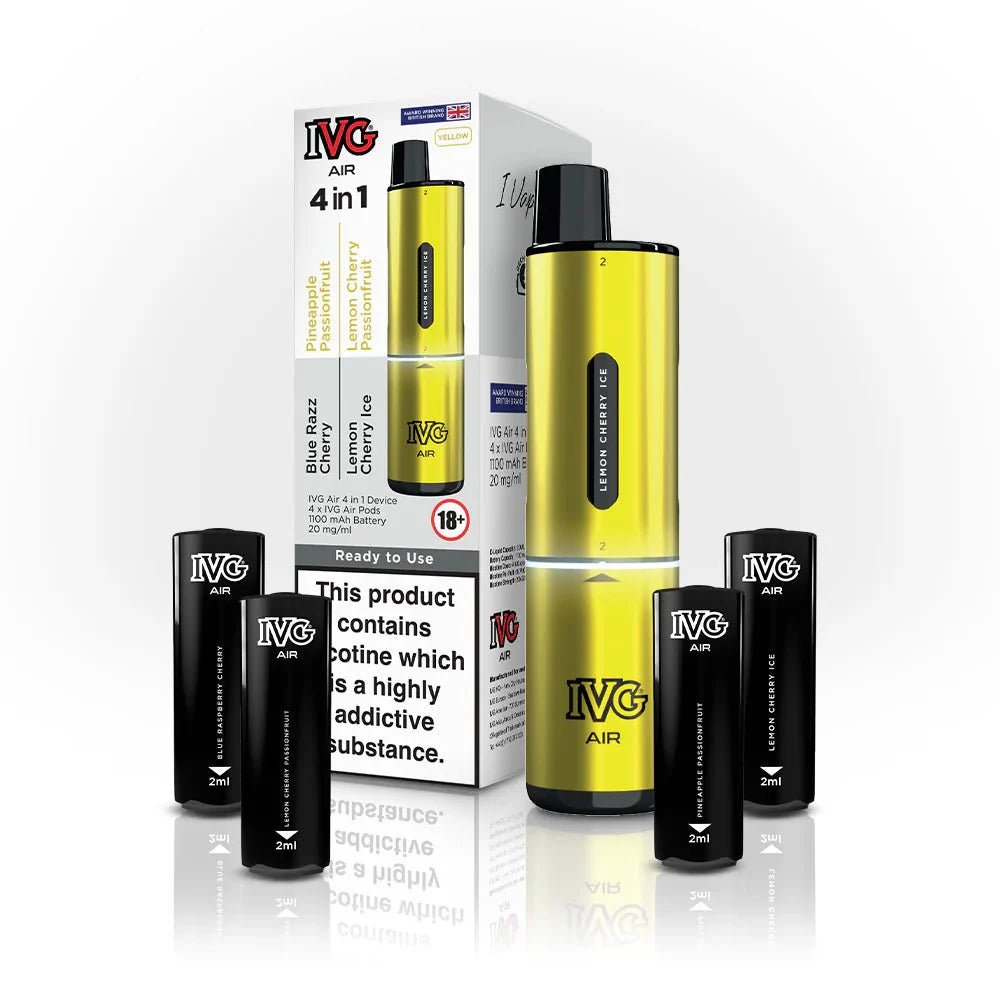 4 in 1 IVG Air 2400 Puffs Prefilled Disposable Pod Kit ( Box of 5 ) - Wolfvapes.co.uk-Yellow Edition (4 Pods x Multi Flavours)