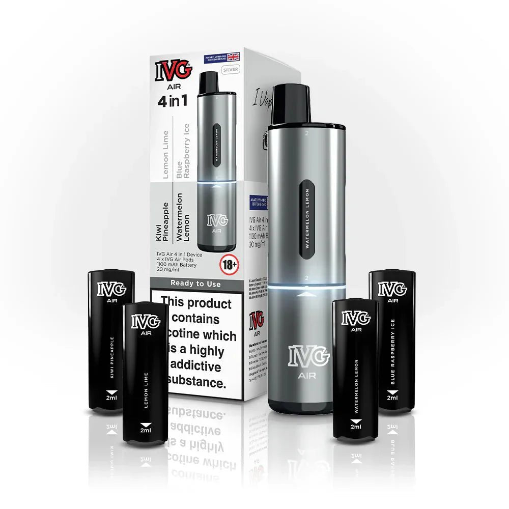 4 in 1 IVG Air 2400 Puffs Prefilled Disposable Pod Kit - Wolfvapes.co.uk-Silver Edition (4 Pods x Multi Flavours)