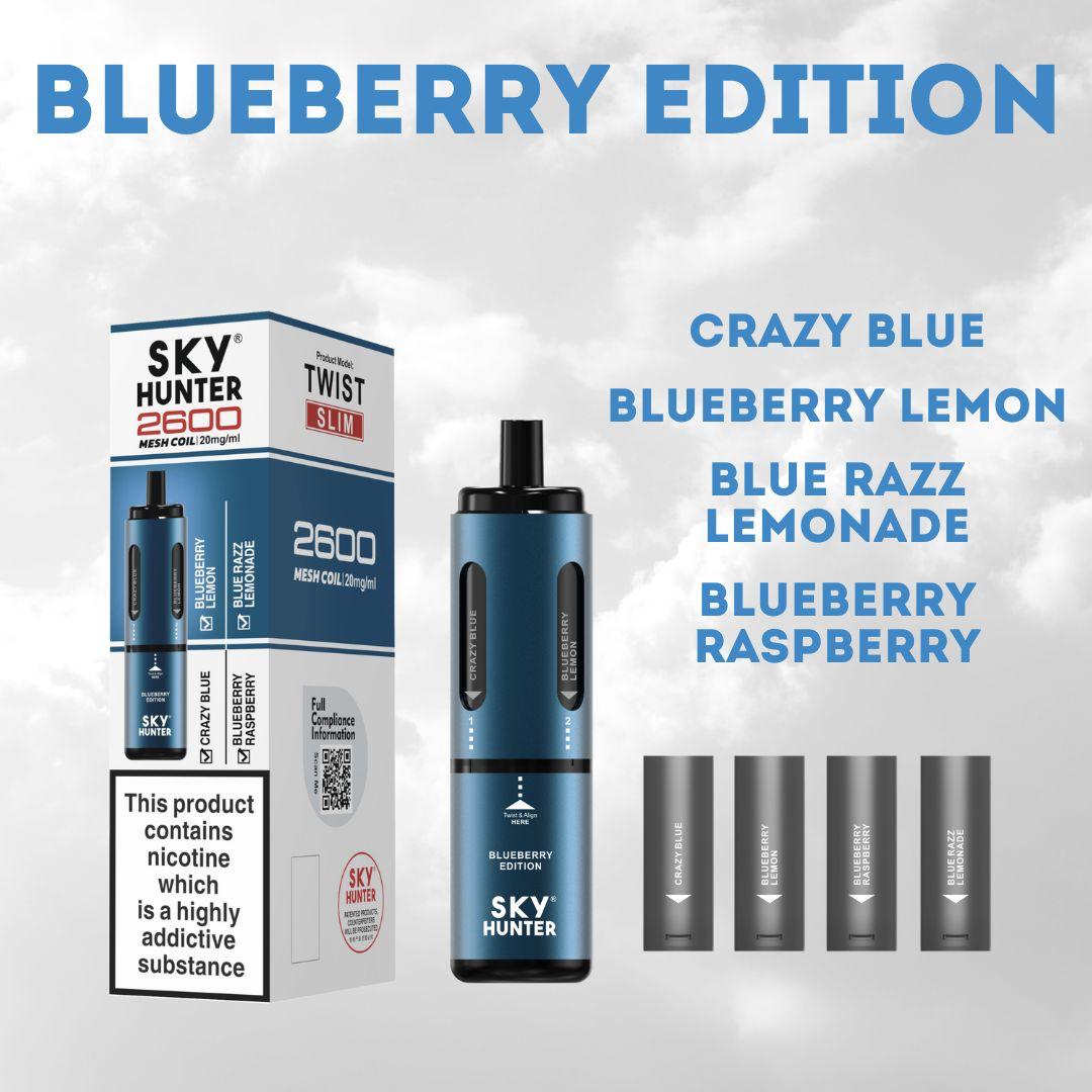 4 in 1 Sky Hunter 2600 Puffs Disposable Vape Pod Kit Pack of 5 - Wolfvapes.co.uk-Blueberry Edition