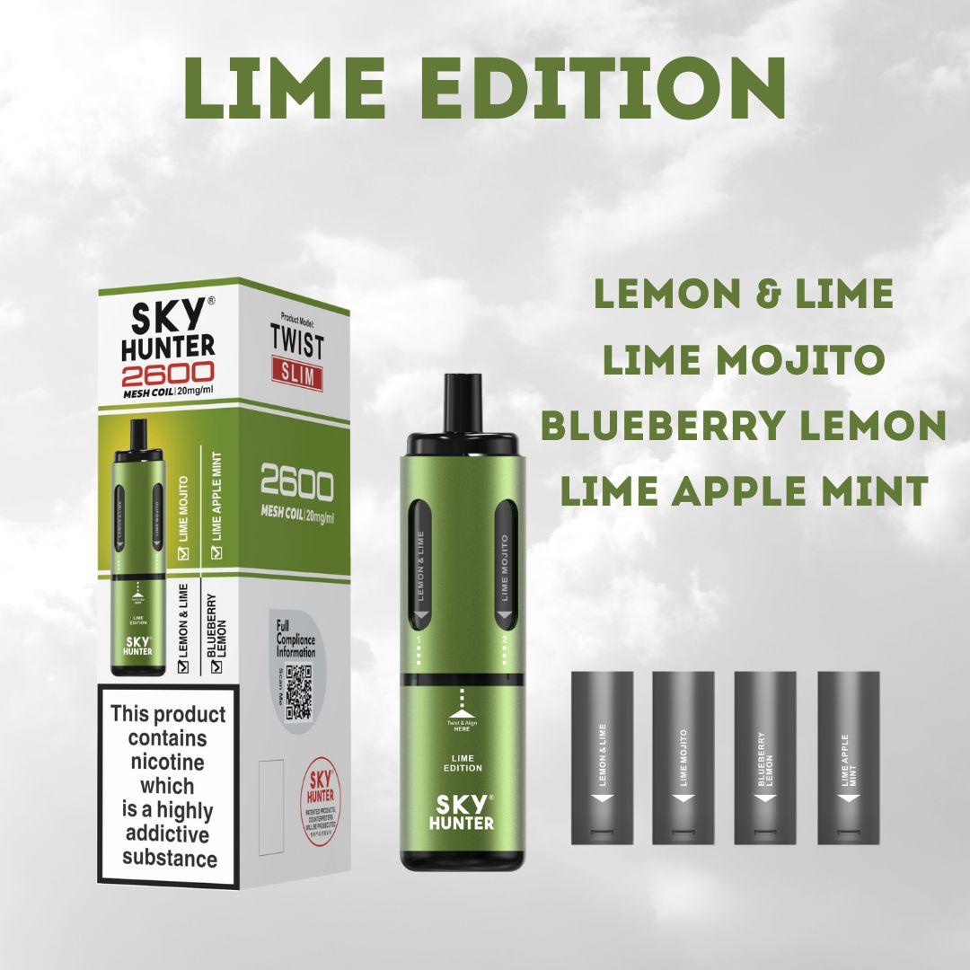 4 in 1 Sky Hunter 2600 Puffs Disposable Vape Pod Kit Pack of 5 - Wolfvapes.co.uk-Lime Edition