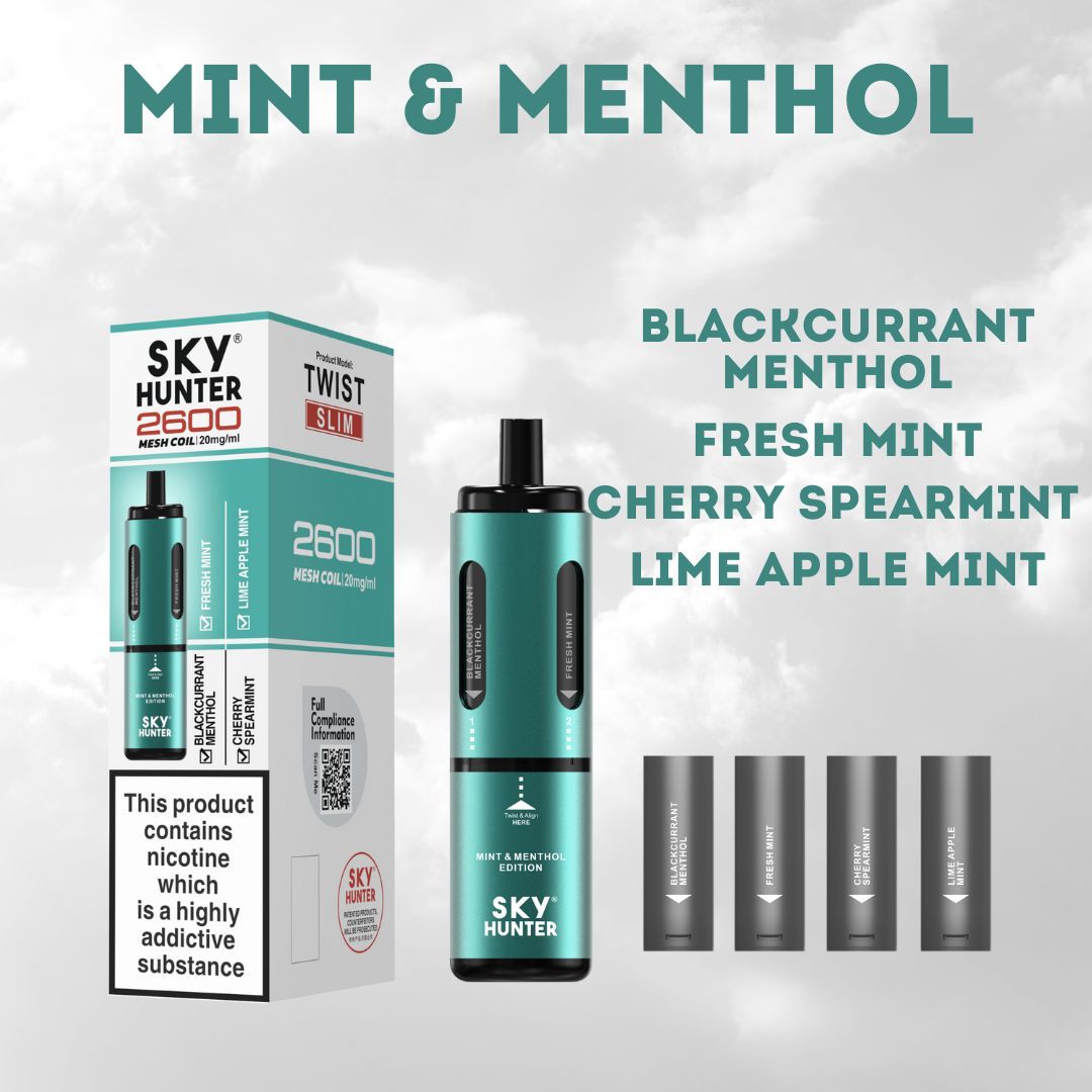 4 in 1 Sky Hunter 2600 Puffs Disposable Vape Pod Kit Pack of 5 - Wolfvapes.co.uk-Mint Menthol Edition