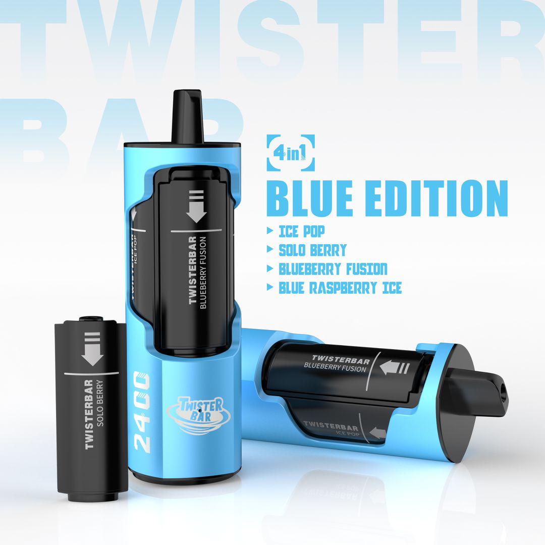 4 in 1 Twister Bar 2400 Puffs Disposable Vape Pod Kit (Box of 5) - Wolfvapes.co.uk-Blue Edition 4 in 1 Flavours