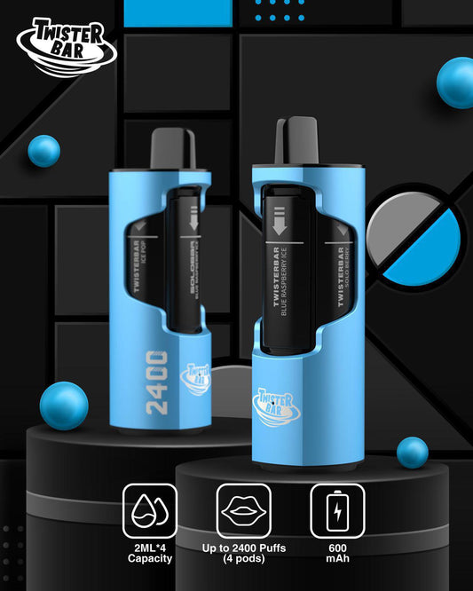 4 in 1 Twister Bar 2400 Puffs Disposable Vape Pod Kit (Box of 5) - Wolfvapes.co.uk-Blue Edition 4 in 1 Flavours
