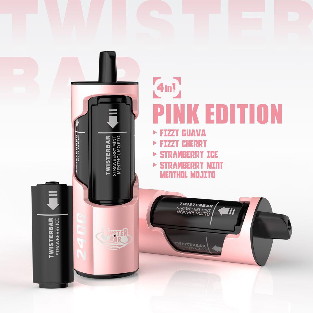 4 in 1 Twister Bar 2400 Puffs Disposable Vape Pod Kit (Box of 5) - Wolfvapes.co.uk-Pink Edition 4 in 1 Flavours