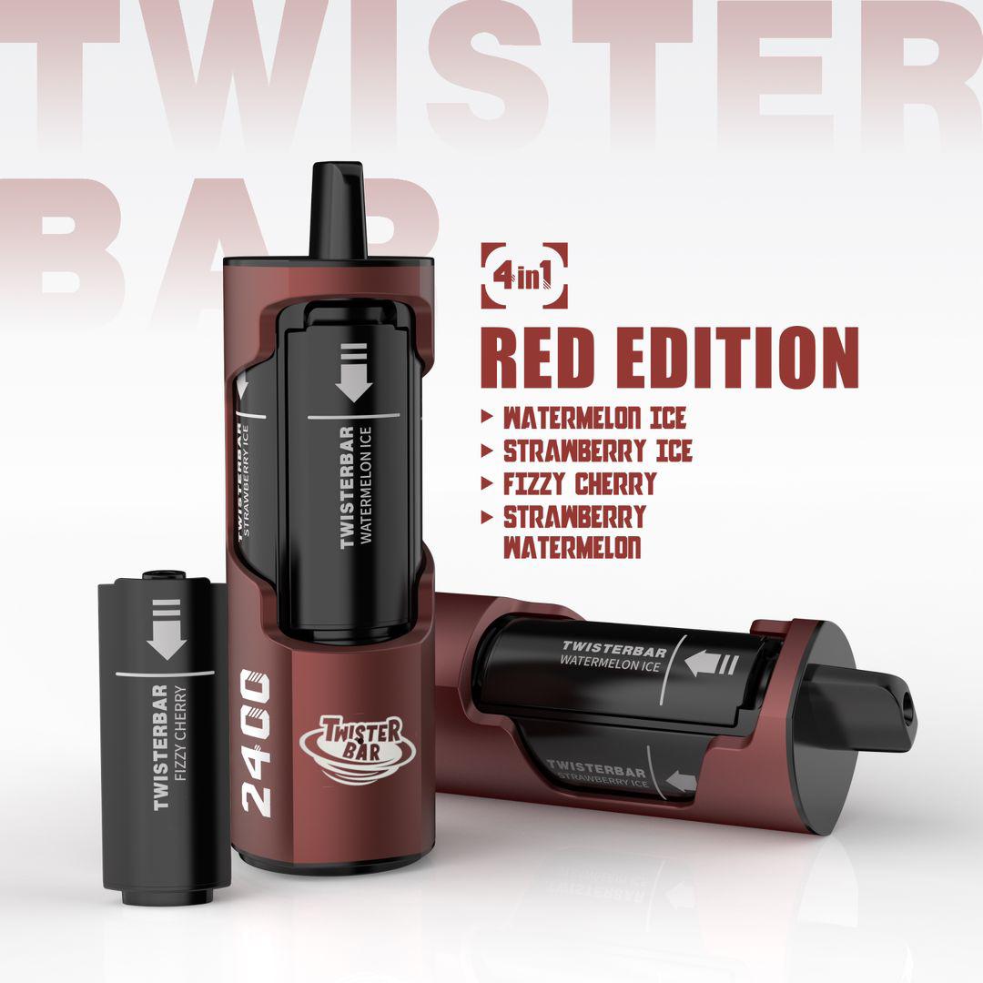 4 in 1 Twister Bar 2400 Puffs Disposable Vape Pod Kit (Box of 5) - Wolfvapes.co.uk-Red Edition 4 in 1 Flavours