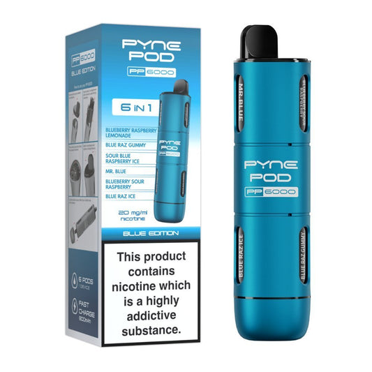 6 In 1 Pyne Pod PP6000 Disposable Vape Pod Kit (Box of 5) - Wolfvapes.co.uk-Blue Edition