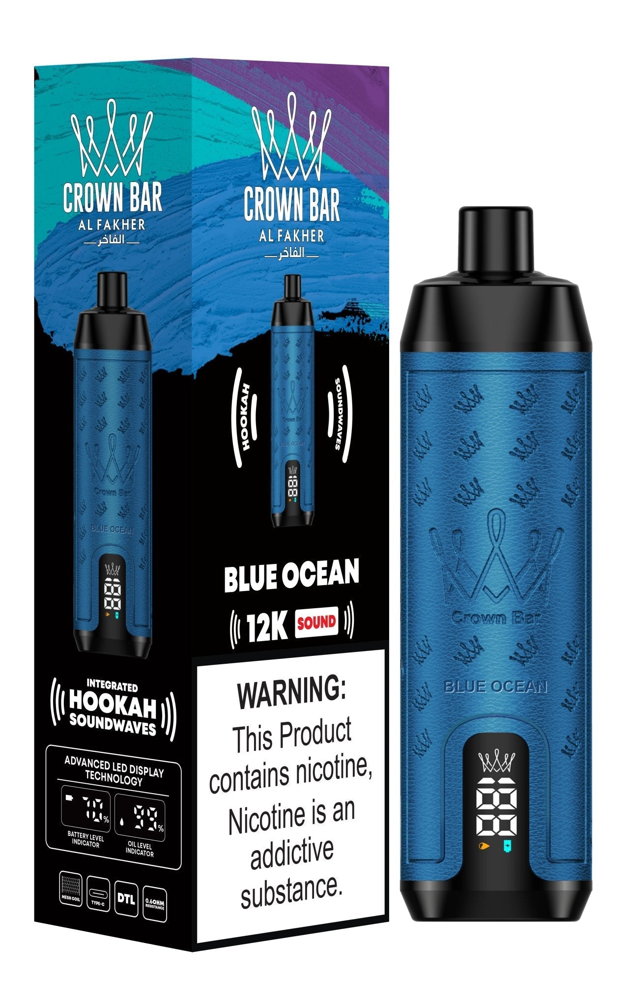 Al Fakher 12000 Puffs Hookah Sounds Disposable Vape - Wolfvapes.co.uk - Blue Ocean