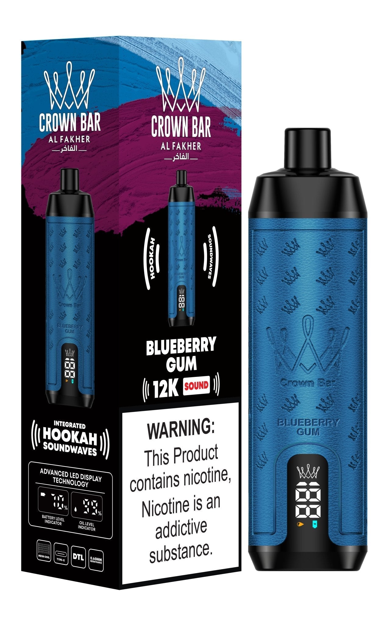 Al Fakher 12000 Puffs Hookah Sounds Disposable Vape - Wolfvapes.co.uk - Blueberry Gum