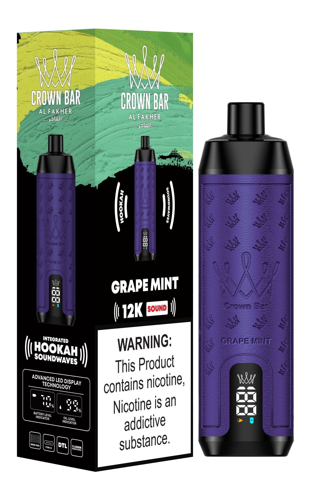 Al Fakher 12000 Puffs Hookah Sounds Disposable Vape - Wolfvapes.co.uk - Grape Mint