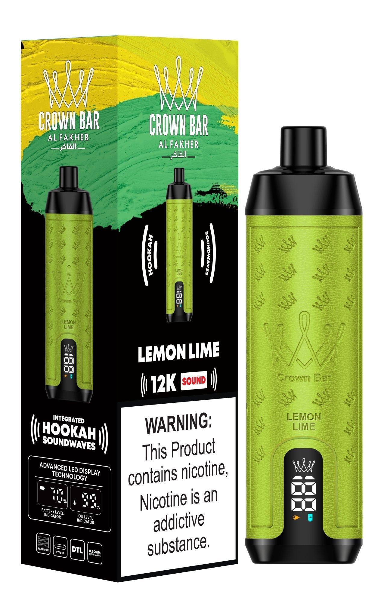 Al Fakher 12000 Puffs Hookah Sounds Disposable Vape - Wolfvapes.co.uk - Lemon Lime