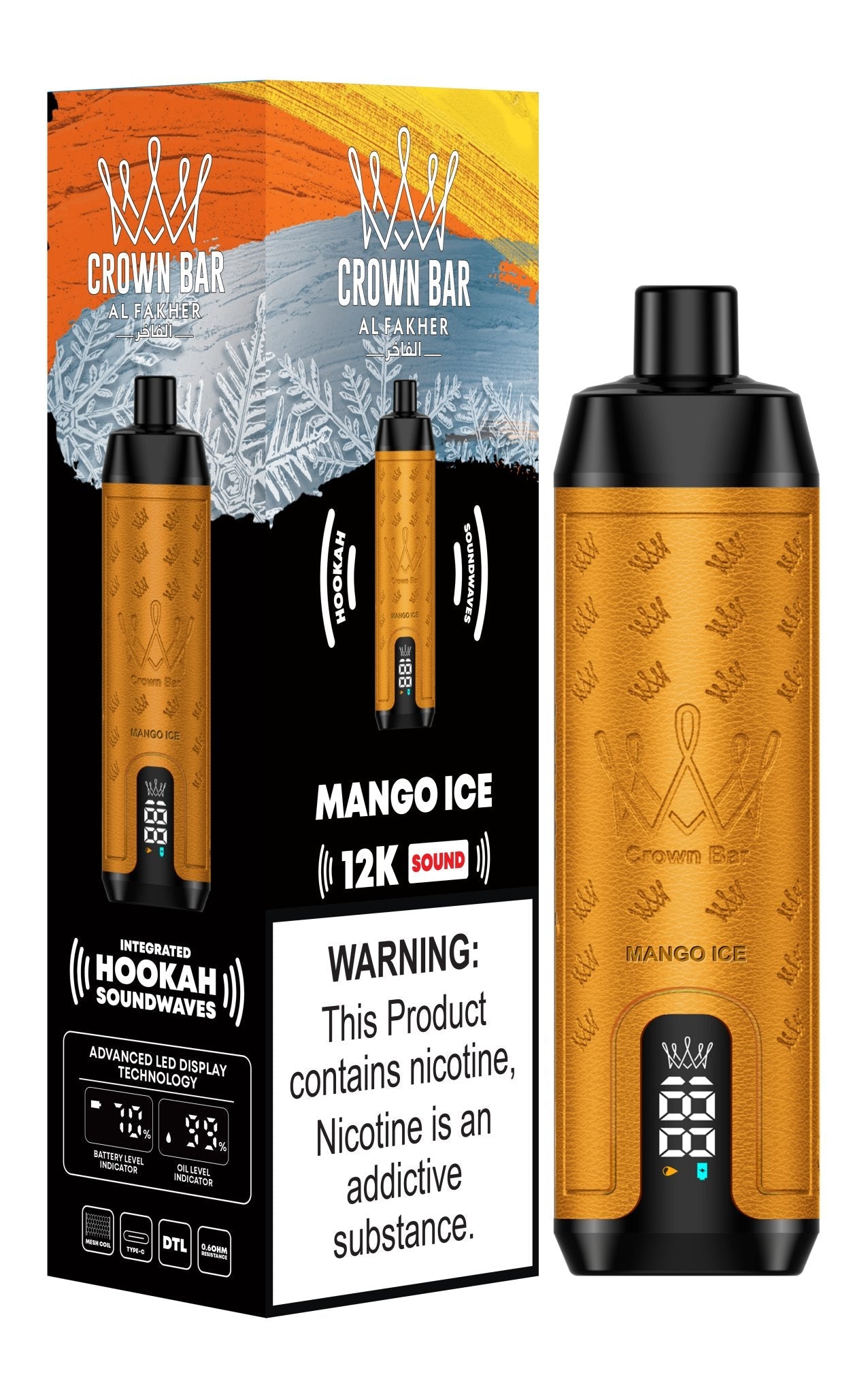 Al Fakher 12000 Puffs Hookah Sounds Disposable Vape - Wolfvapes.co.uk - Mango Ice