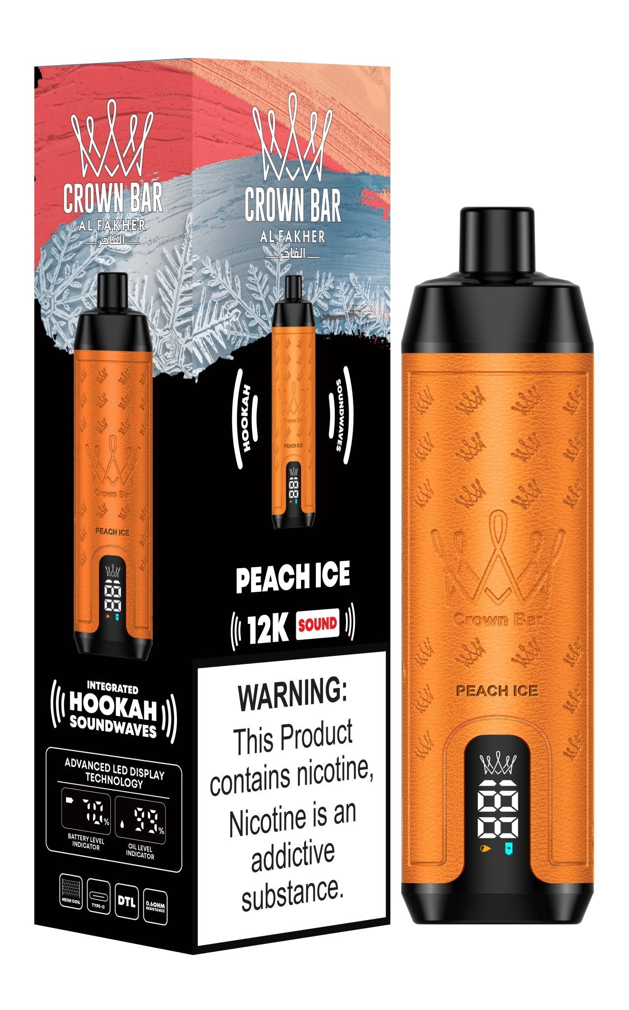 Al Fakher 12000 Puffs Hookah Sounds Disposable Vape - Wolfvapes.co.uk - Peach Ice