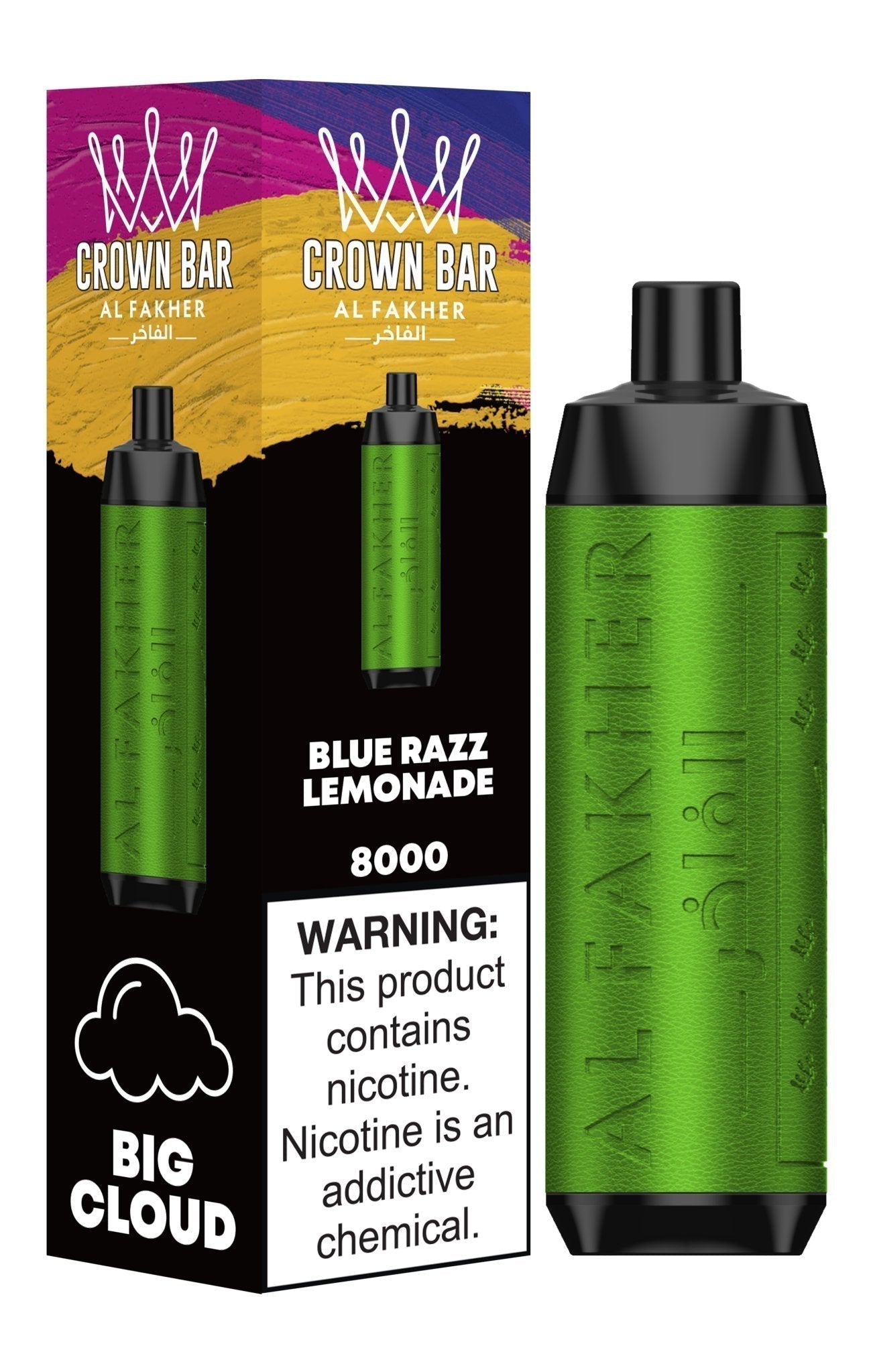 Al Fakher Crown Bar 8000 Puffs Disposable Vape Box of 10 - Wolfvapes.co.uk-Blue Razz Lemonade