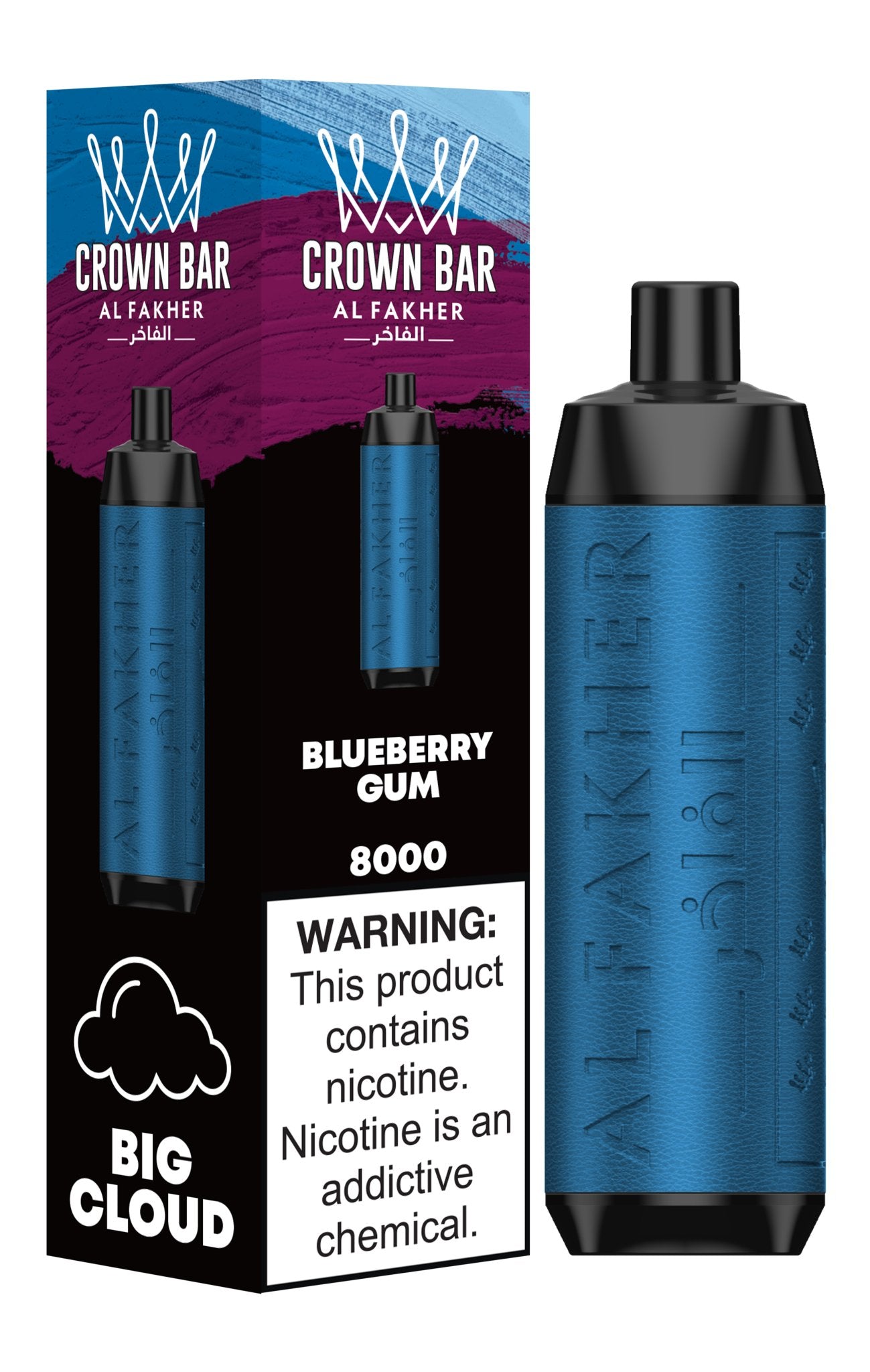 Al Fakher Crown Bar 8000 Puffs Disposable Vape Box of 10 - Wolfvapes.co.uk-Blueberry Gum