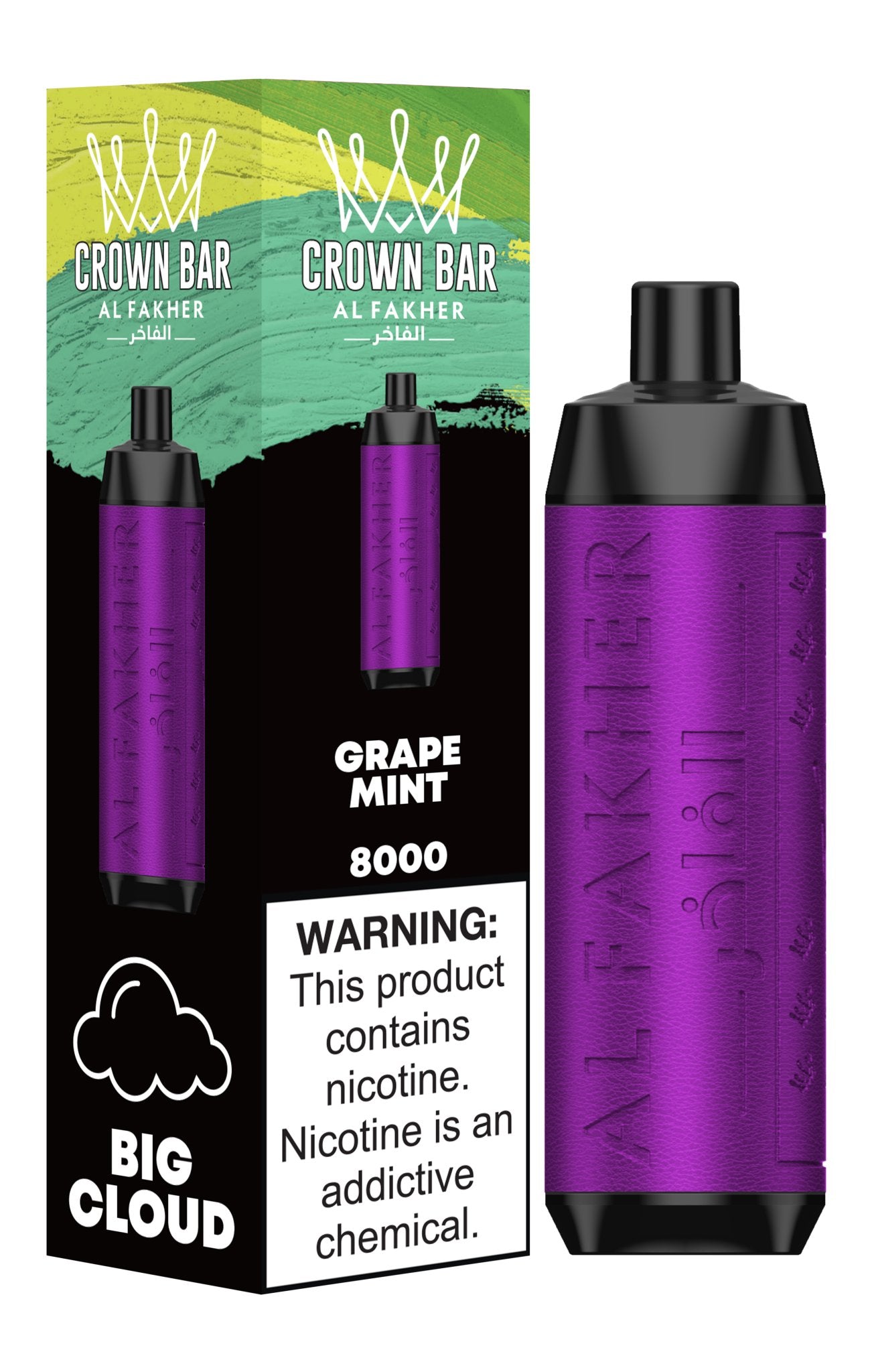 Al Fakher Crown Bar 8000 Puffs Disposable Vape Box of 10 - Wolfvapes.co.uk-Grape Mint