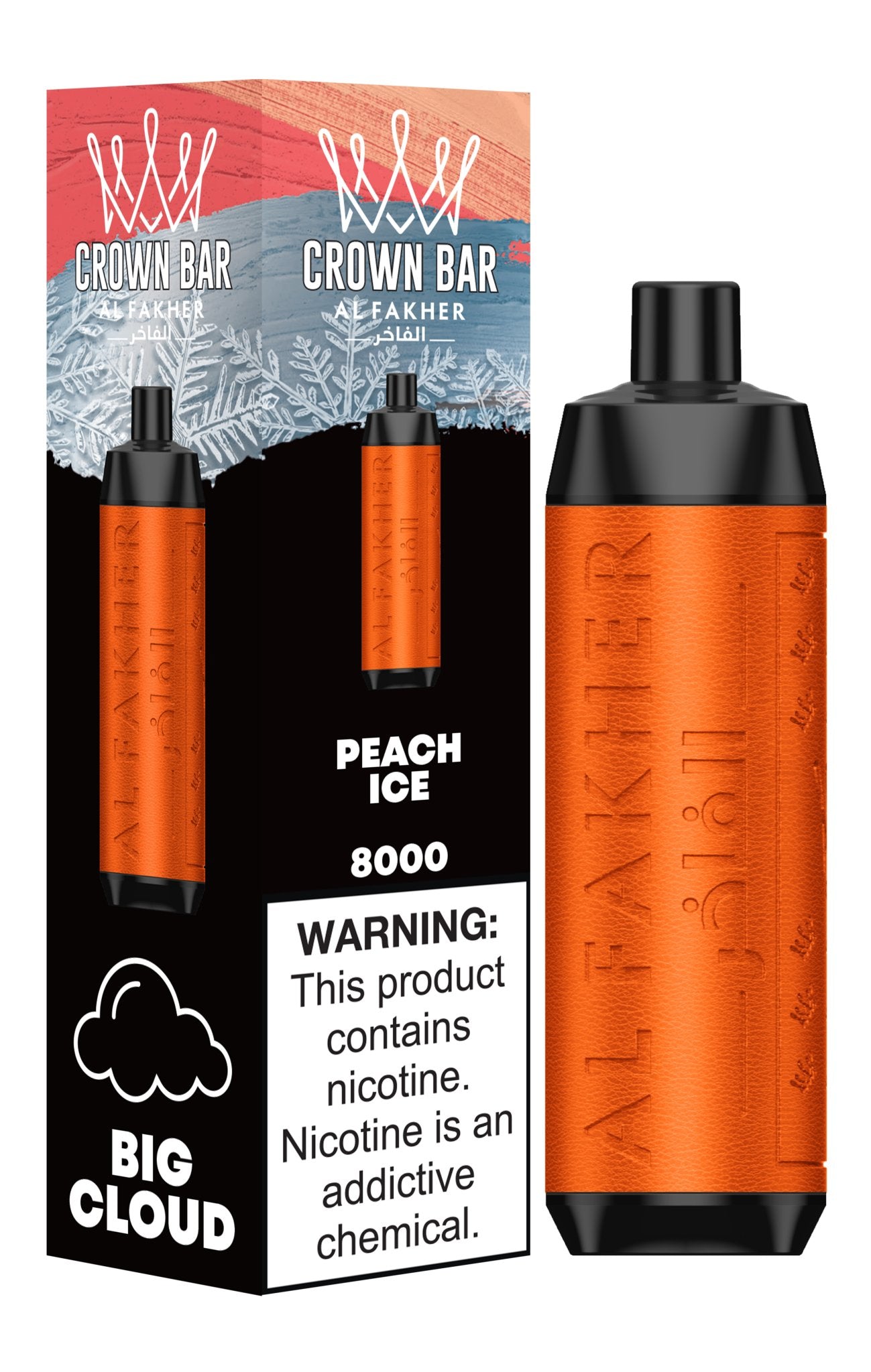 Al Fakher Crown Bar 8000 Puffs Disposable Vape Box of 10 - Wolfvapes.co.uk-Peach Ice