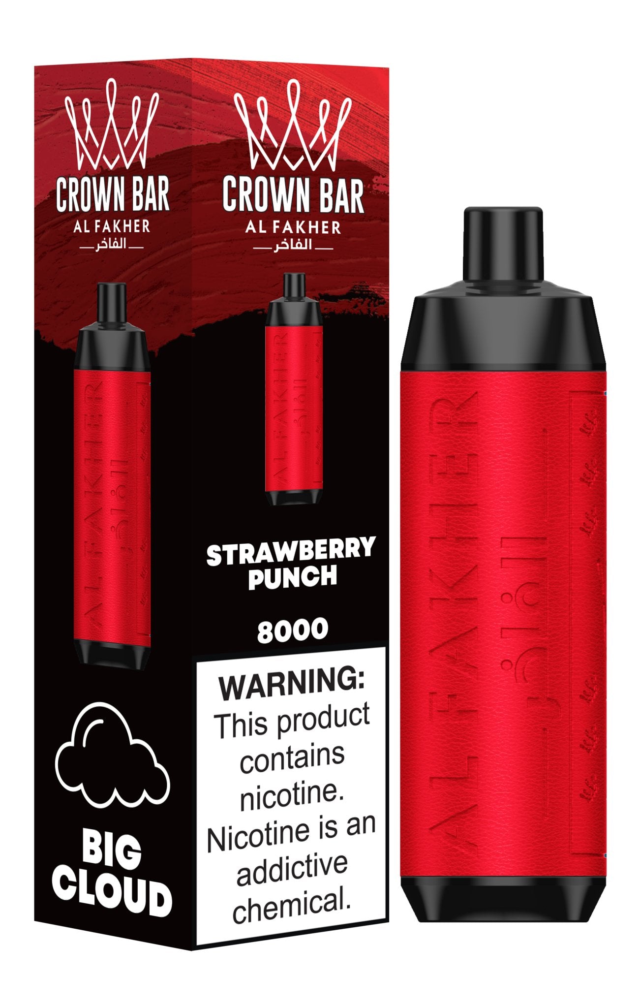 Al Fakher Crown Bar 8000 Puffs Disposable Vape Box of 10 - Wolfvapes.co.uk-Strawberry Punch