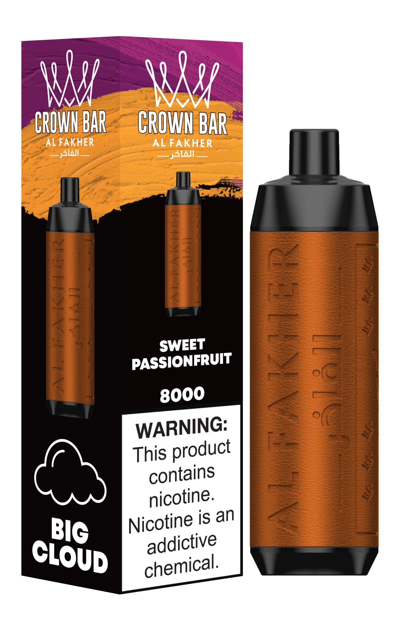 Al Fakher Crown Bar 8000 Puffs Disposable Vape Box of 10 - Wolfvapes.co.uk-Sweet Passionfruit