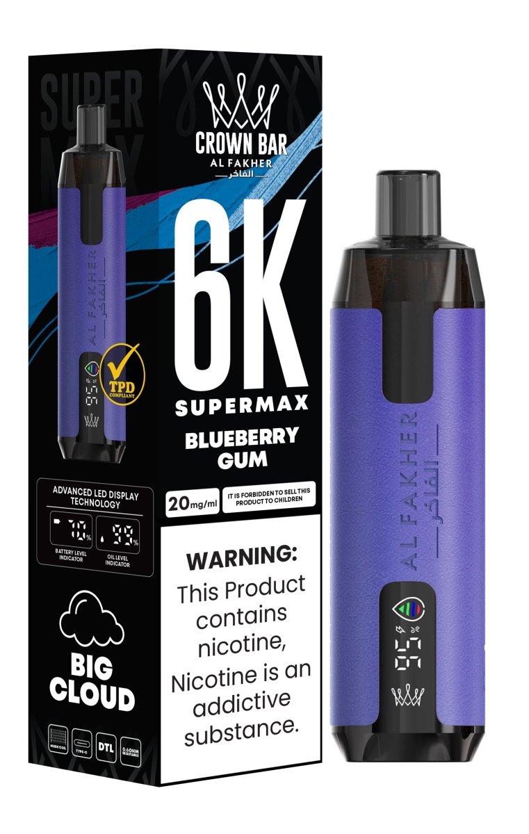 Al Fakher Supermax 6000 Puffs Disposable Vape Pod Kit - Wolfvapes.co.uk-Blueberry Gum