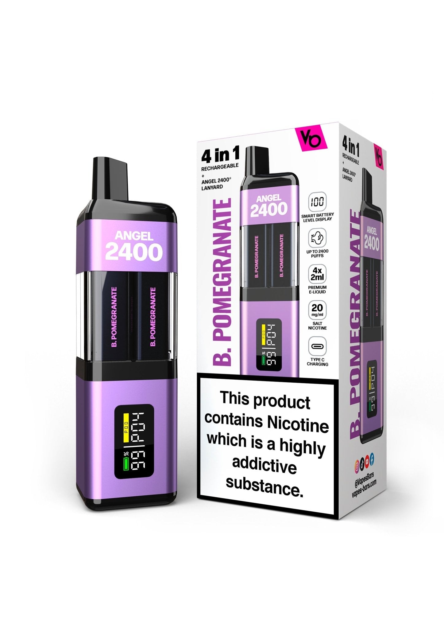 Angel 2400 Puffs Disposble Vape by Vapes Bars (Pack of 5) - Wolfvapes.co.uk-Blueberry Pomegranate