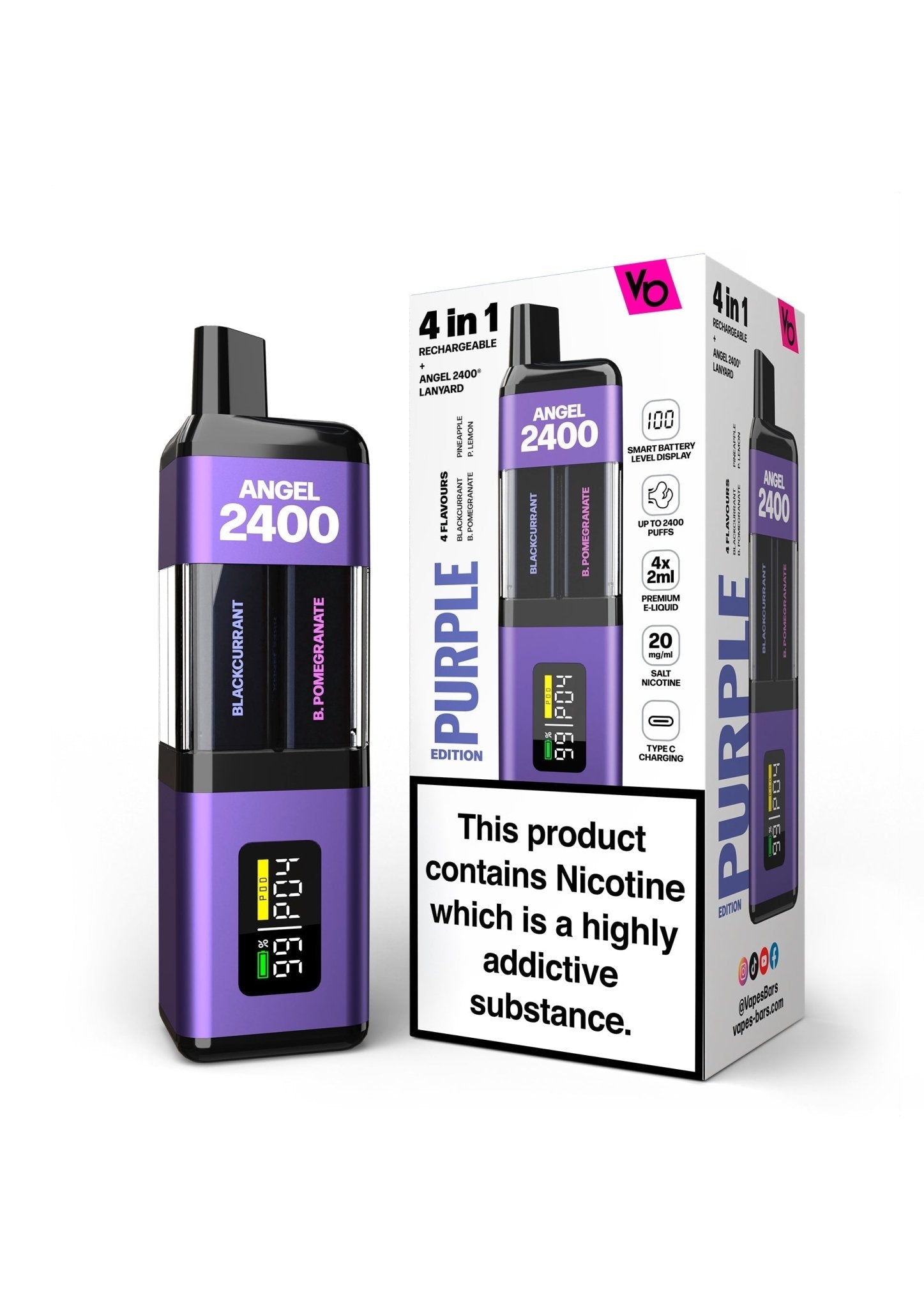 Angel 2400 Puffs Disposble Vape by Vapes Bars (Pack of 5) - Wolfvapes.co.uk-Purple Edition (Multi Flavour)