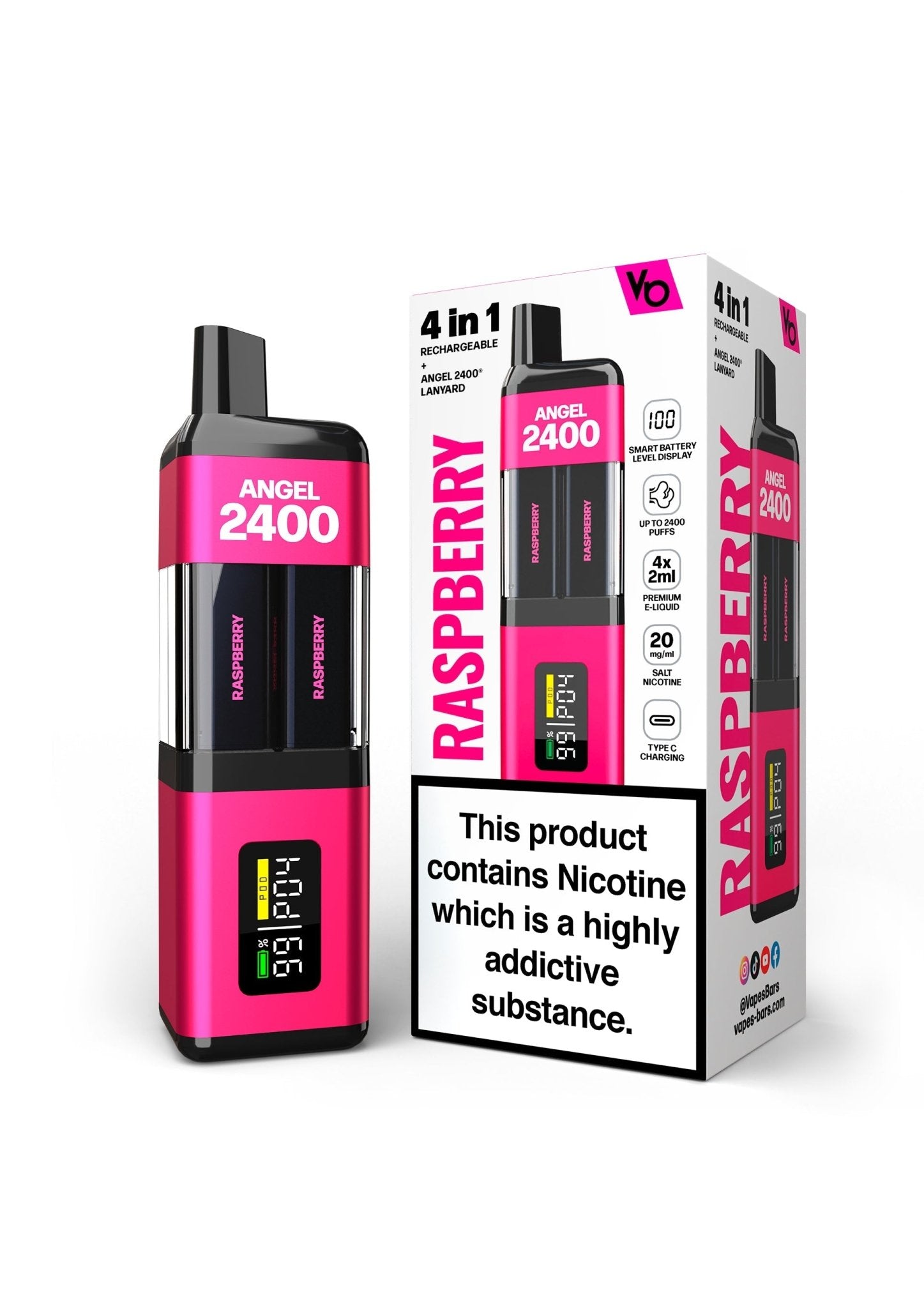 Angel 2400 Puffs Disposble Vape by Vapes Bars (Pack of 5) - Wolfvapes.co.uk-Raspberry