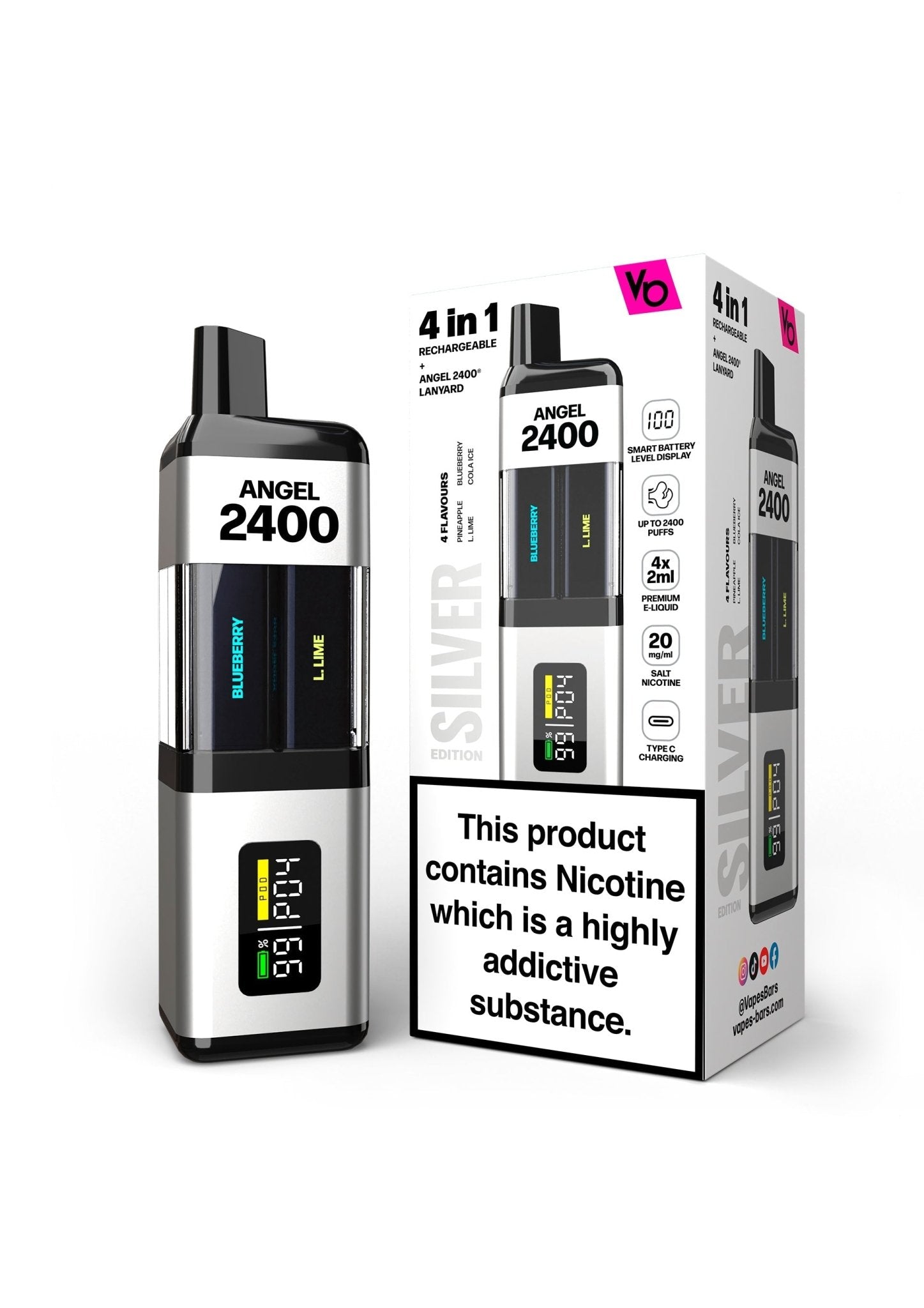 Angel 2400 Puffs Disposble Vape by Vapes Bars (Pack of 5) - Wolfvapes.co.uk-Silver Edition (Multi Flavour)