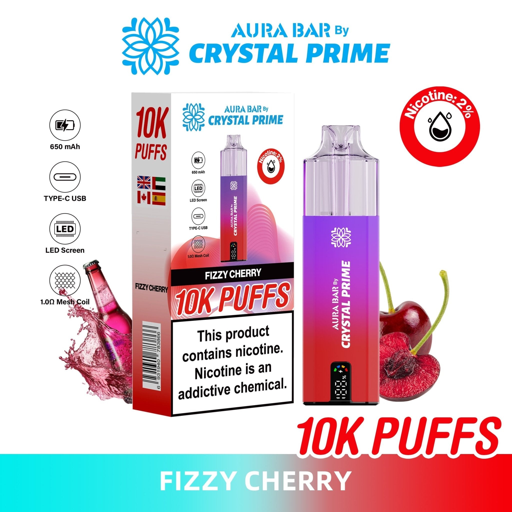 Aura Bar 10000 Prefilled Pod Vape By Crystal Prime - Pack of 5 Aura Bar 10000 Prefilled Pod Vape By Crystal Prime - Pack of 5