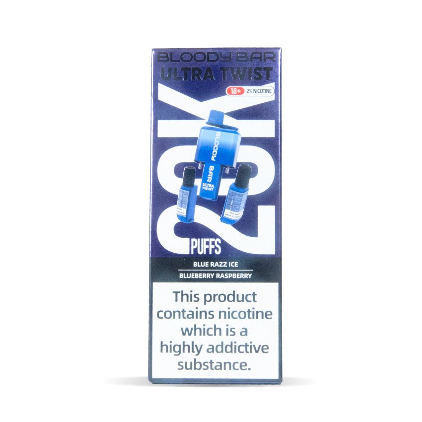 Bloody Bar Ultra Twist 20000 Disposable Vape - Wolfvapes.co.uk - Blue Razz Ice/Blueberry Raspberry