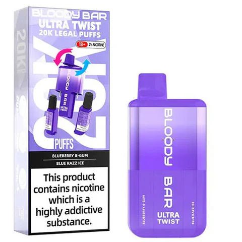 Bloody Bar Ultra Twist 20000 Disposable Vape - Wolfvapes.co.uk - Blueberry Bubblegum/Blue Razz Ice *New*