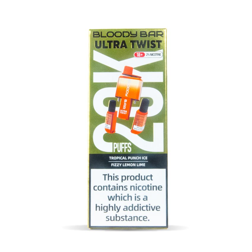 Bloody Bar Ultra Twist 20000 Disposable Vape - Wolfvapes.co.uk - Tropical Punch Ice/Fizzy Lemon Lime