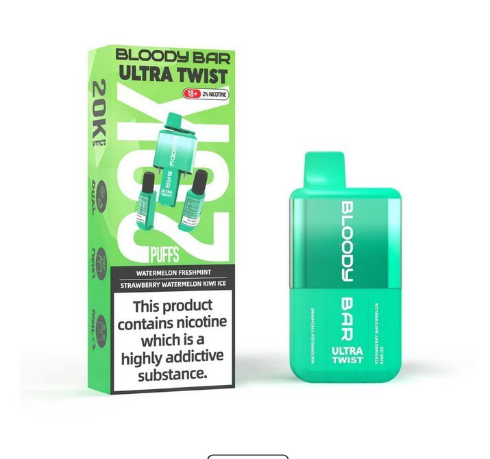 Bloody Bar Ultra Twist 20000 Puffs Disposable Vape Box of 5 - Wolfvapes.co.uk - Cherry Ice/Strawberry Raspberry