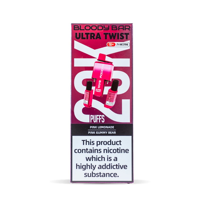 Bloody Bar Ultra Twist 20000 Puffs Disposable Vape Box of 5 - Wolfvapes.co.uk - Pink Lemonade/Pink Gummy Bear