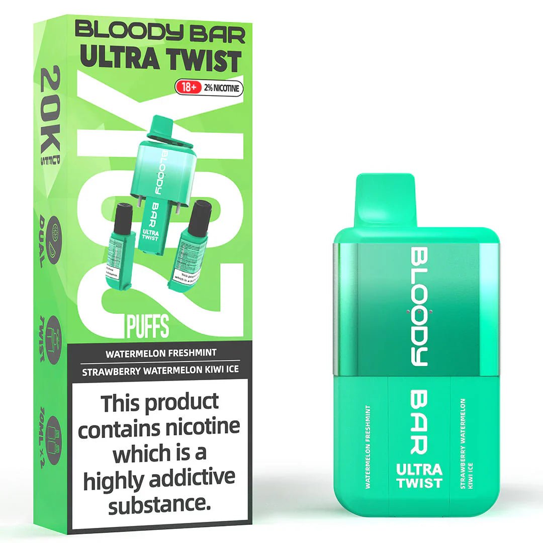 Bloody Bar Ultra Twist 20000 Puffs Disposable Vape - Box of 5 - Wolfvapes.co.uk - Watermelon Freshmint/Strawberry Watermelon Kiwi Ice