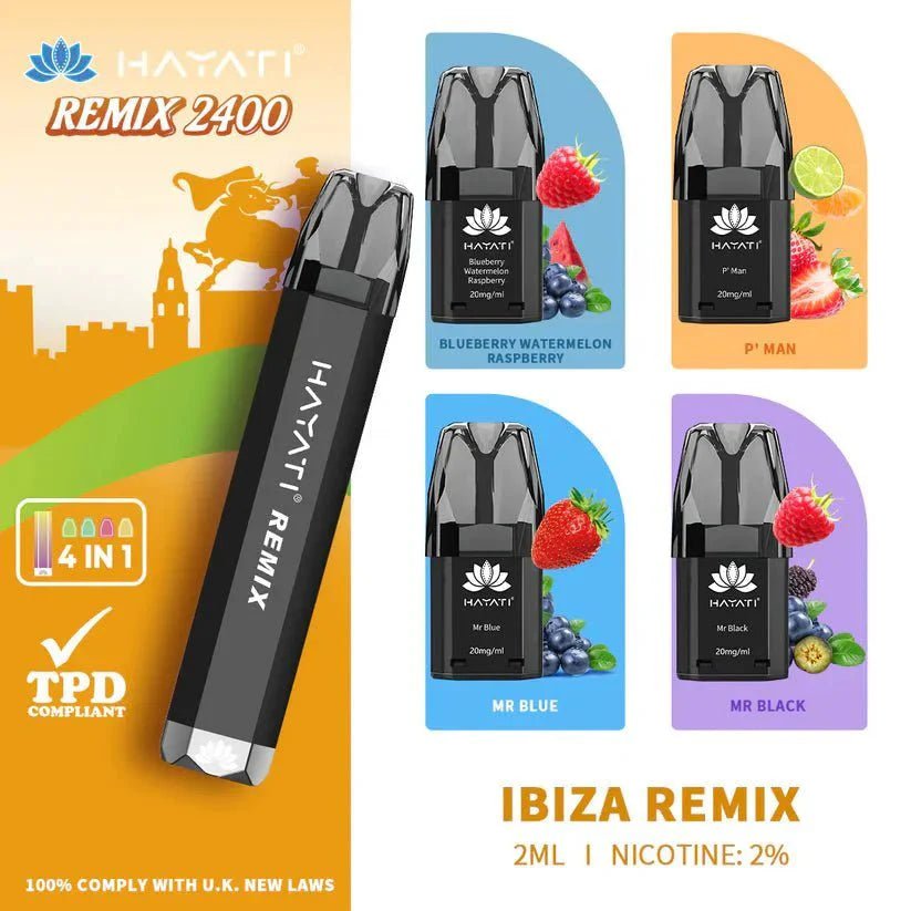 buy 4 in 1 Hayati Remix 2400 Puffs Disposable Vape Pod Kit - Box of 5 at Wolfvapes.co.uk