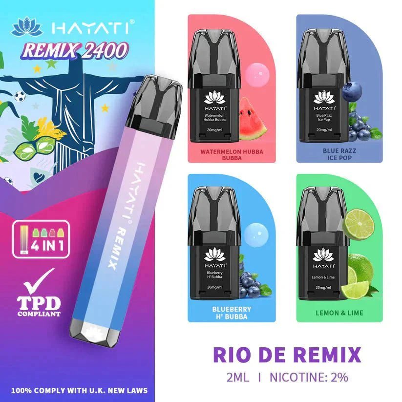 buy 4 in 1 Hayati Remix 2400 Puffs Disposable Vape Pod Kit - Box of 5 at Wolfvapes.co.uk