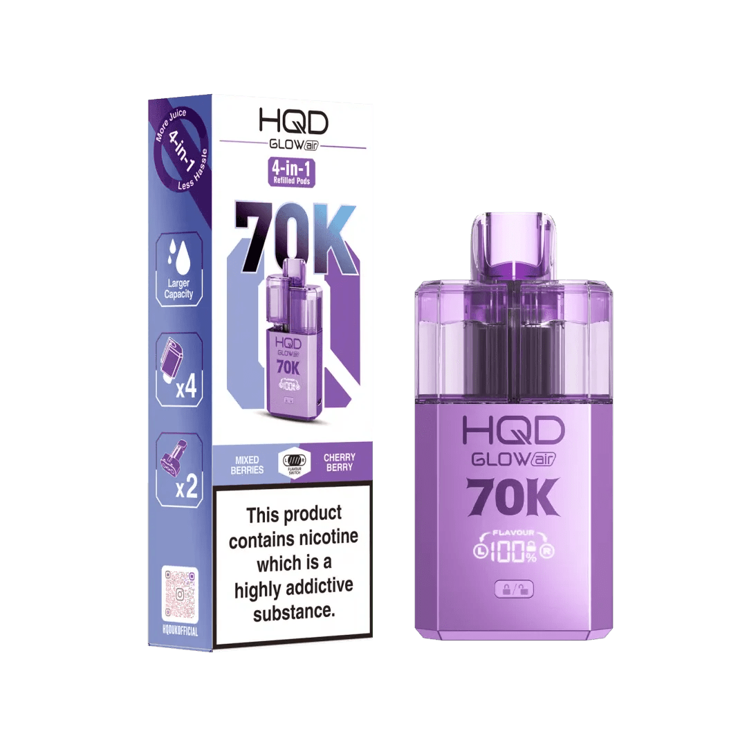 buy HQD Glow Air 70K Prefilled 2 In 1 Vape Box of 5 at Wolfvapes.co.uk