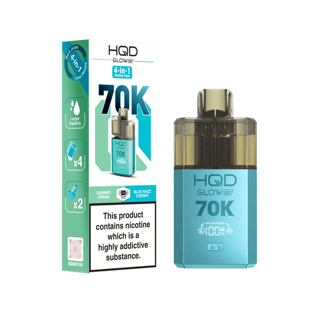 buy HQD Glow Air 70K Prefilled 2 In 1 Vape Box of 5 at Wolfvapes.co.uk