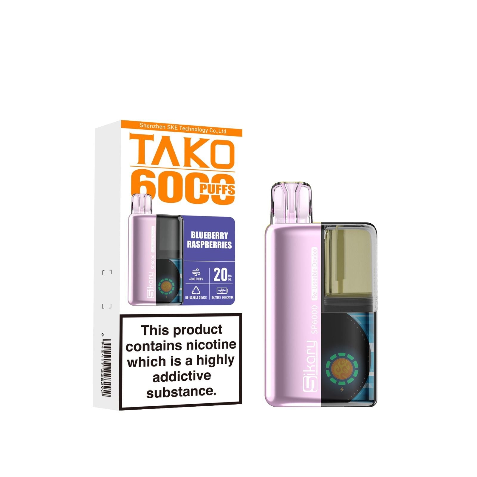 buy Ske Sikary Tako SP6000 Prefilled Pod Vape Box of 5 at Wolfvapes.co.uk