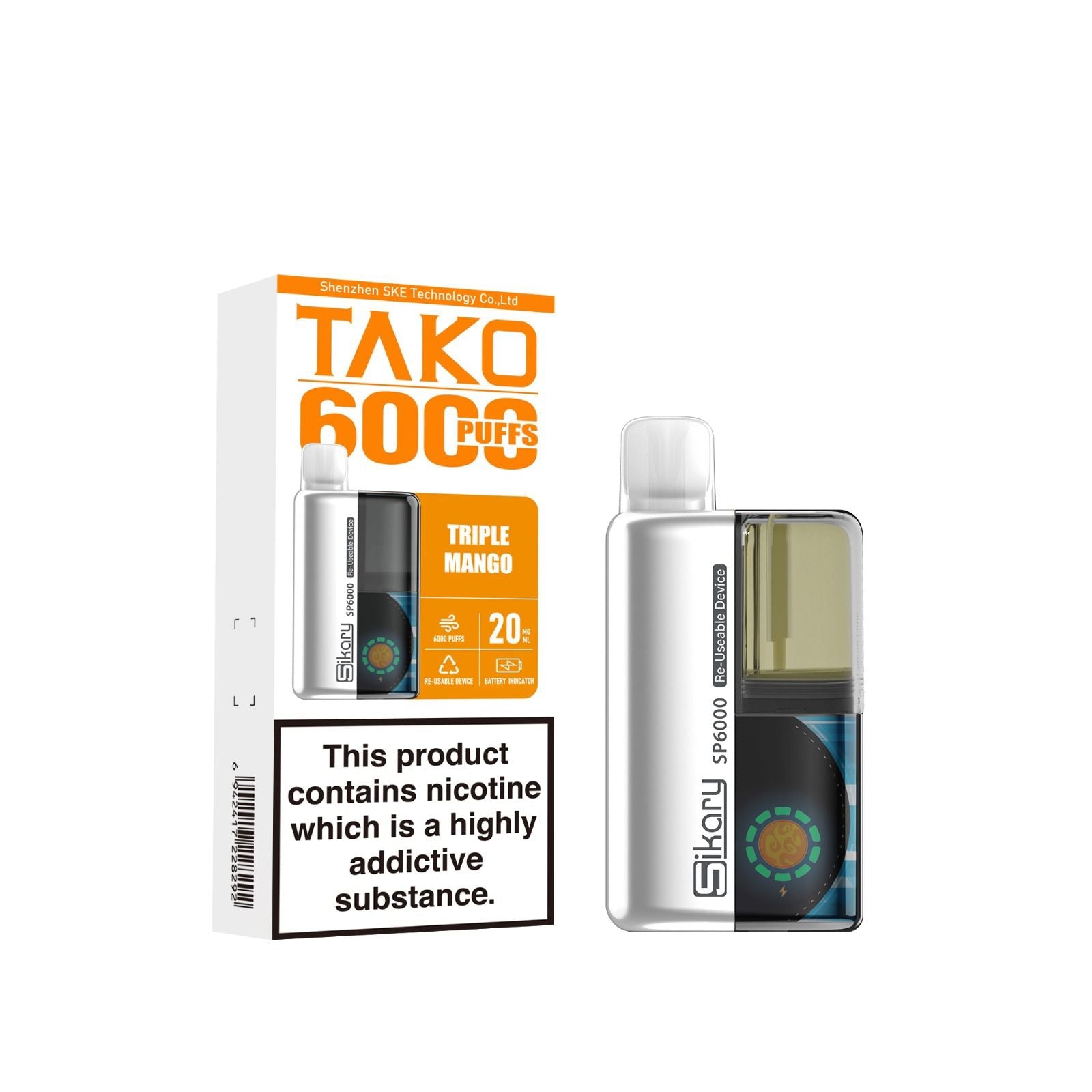 buy Ske Sikary Tako SP6000 Prefilled Pod Vape Box of 5 at Wolfvapes.co.uk